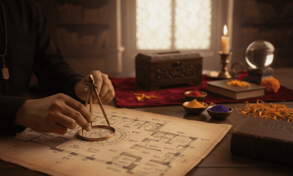 Vastu Consultant Dr. Munish Sharma analyzing building maps