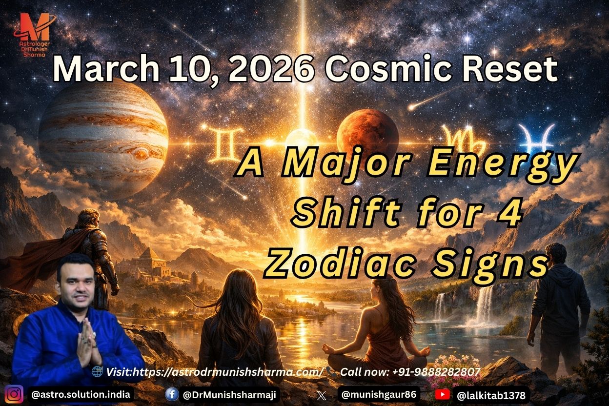 Cosmic planetary alignment of Jupiter, Venus and Mars with Aries, Gemini, Virgo and Pisces zodiac symbols during the March 2026 astrology energy shift