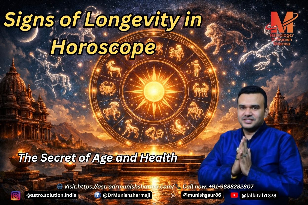 Saturn & Longevity: “Symbolic image of Saturn, representing discipline, time, and long life.” Jupiter’s Protection: “Golden aura symbolizing Jupiter’s divine healing and vitality.” Moon & Mental Peace: “Calm night sky with a radiant crescent moon, symbolizing mental balance and emotional health.” Ascendant Strength: “Mystical rising sun over a horizon, symbolizing physical vitality and life force.” Ayurdaya Blueprint: “Astrological chart with glowing houses, symbolizing life span calculation in Vedic astrology.”