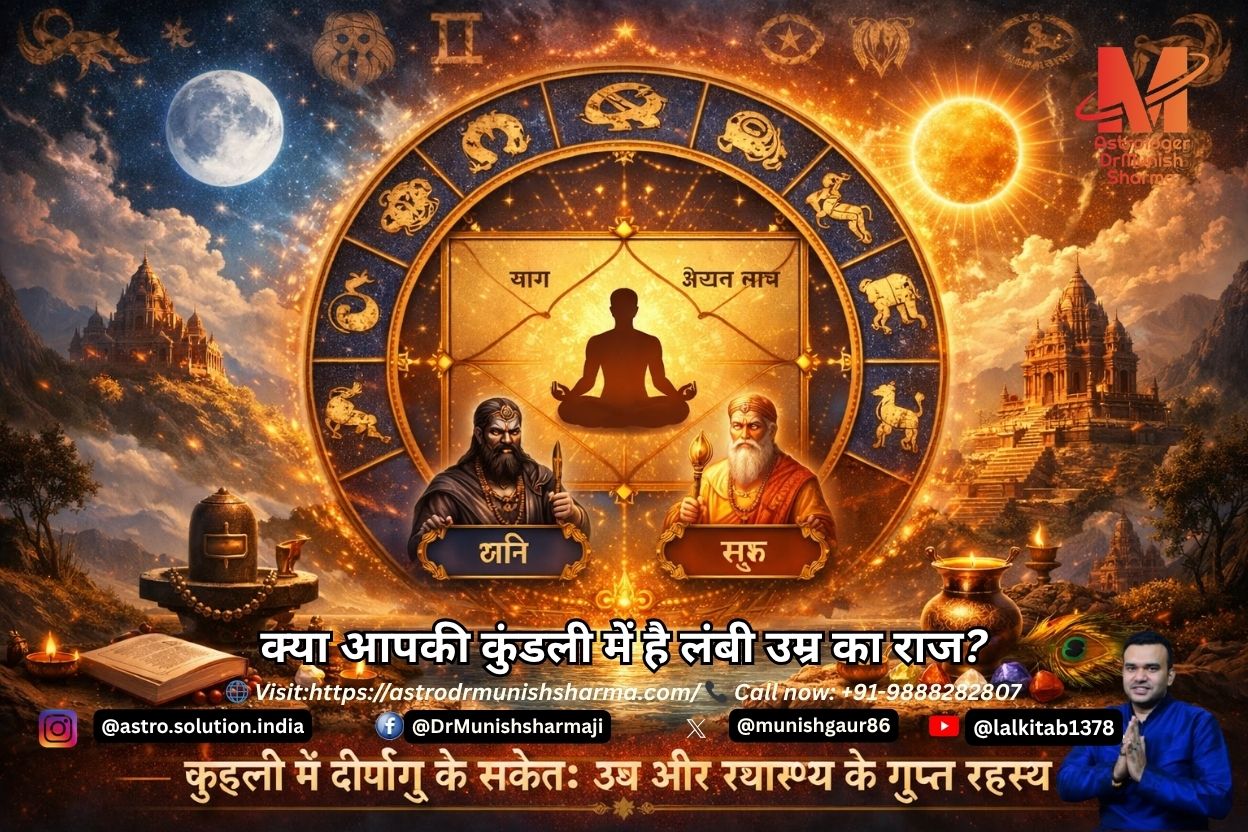 "ज्योतिषीय कुंडली में दीर्घायु योग और स्वास्थ्य के संकेत दर्शाने वाला रहस्यमयी मंडल।"