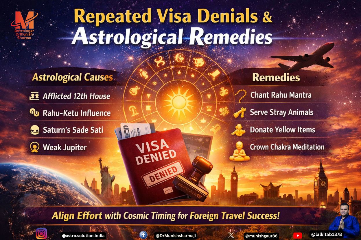 “Astrology insights on repeated visa denials and remedies” “Vedic astrology guide to foreign travel success” “Cosmic reasons and solutions for visa rejection cycle”