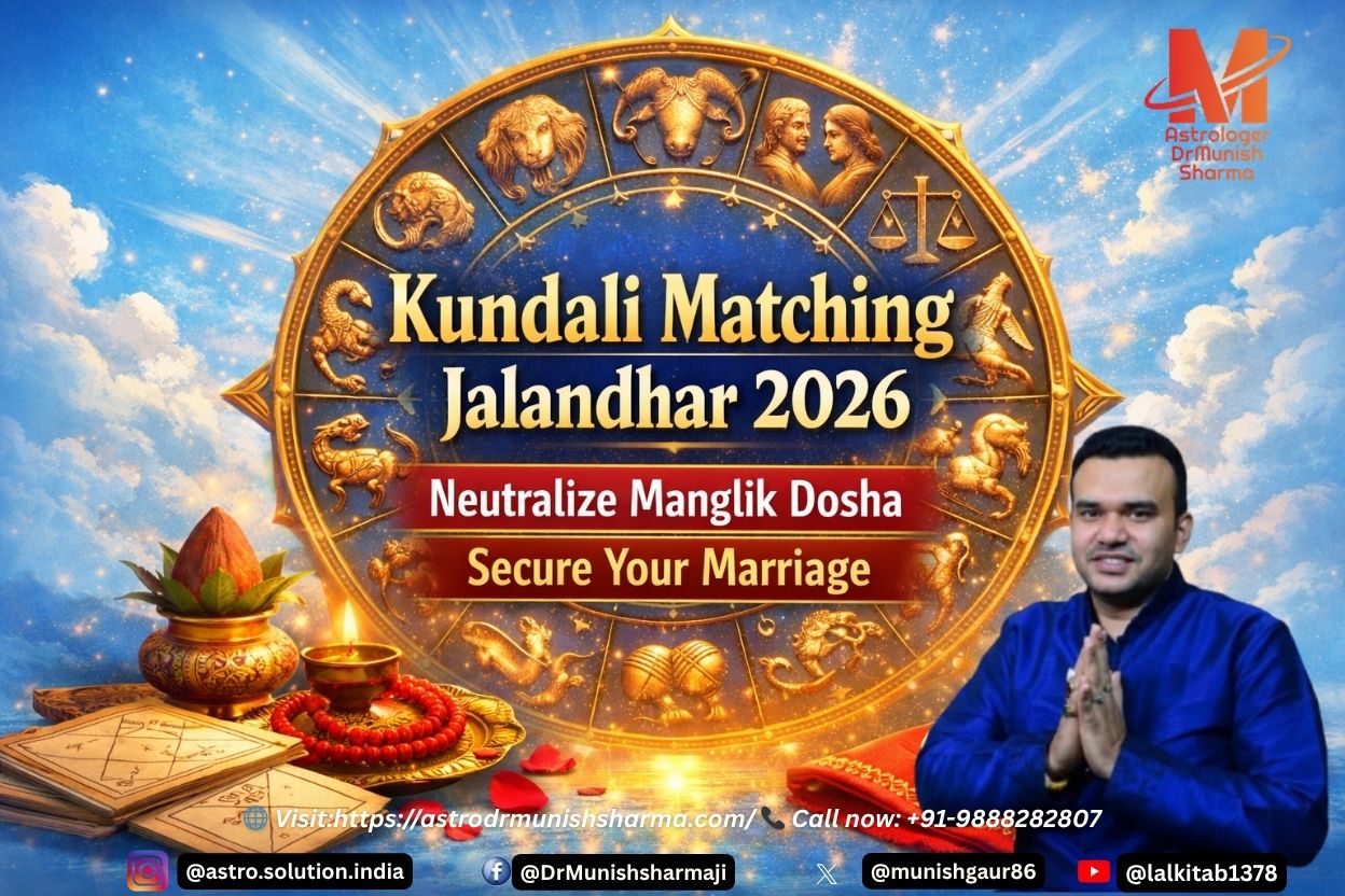 Accurate Kundali Matching in Jalandhar – Horoscope compatibility, Manglik Dosha remedies, NRI marriage astrology 36 Gun Milan Kundali Matching Punjab – Love marriage, arranged marriage, financial stability, family harmony Vedic Horoscope Matching Jalandhar – Astrology consultation for career growth, health, children, and peaceful married life