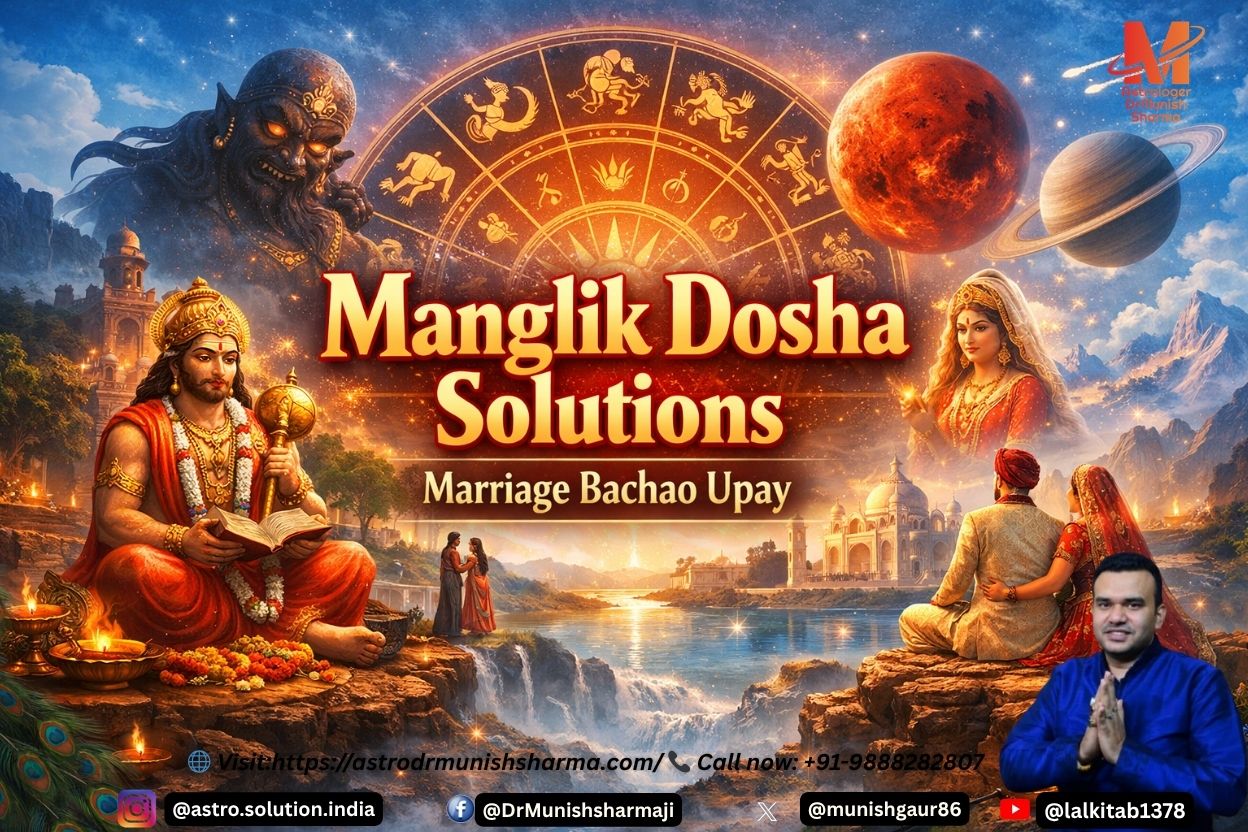 Best astrologer in Jalandhar offering divorce problem solution with Vedic remedies, sky‑blue background and zodiac symbols Divorce astrology remedies with Venus, Mars, Saturn planetary healing visual in cinematic style Husband wife problem solution astrology campaign image with bold Hinglish text overlay Manglik Dosha remedies illustrated in 7D cinematic landscape with Indian zodiac motifs