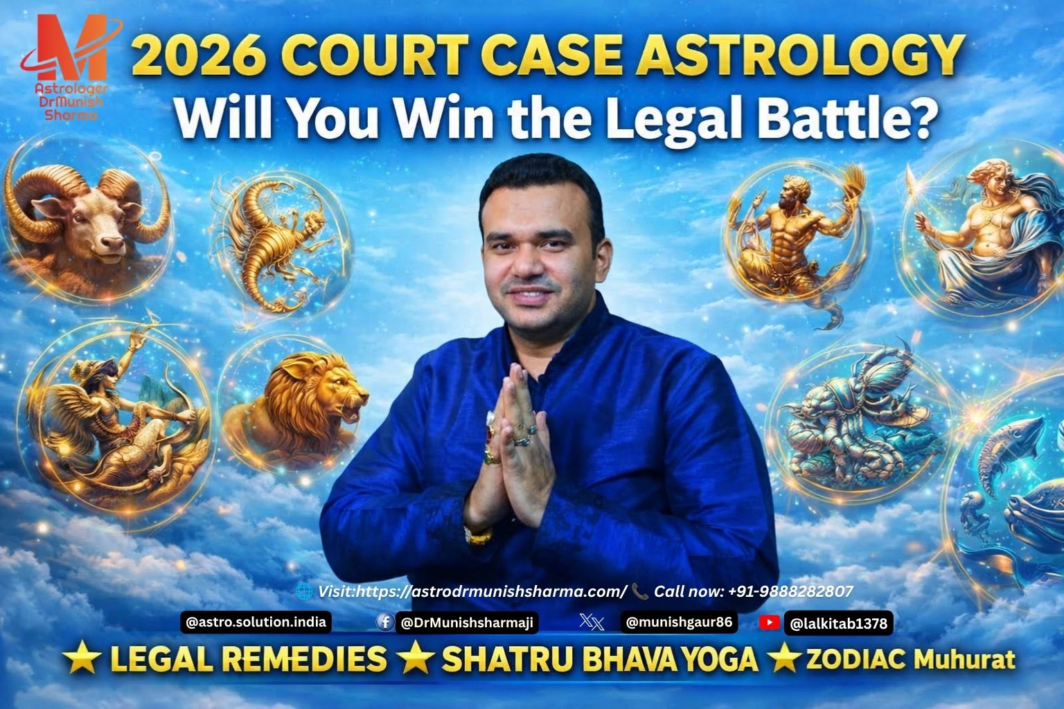 "Court Case Astrology 2026 – Vedic Remedies, Shatru Bhava, Legal Victory Yoga, Property Dispute Solutions" "Astro Munish Sharma – Divorce Case Astrology, Criminal Litigation Remedies, Jupiter Transit 2026" "Legal Battle Astrology – Saturn Delays, Rahu-Ketu Dosha, Court Case Muhurat, Remedies for Success"