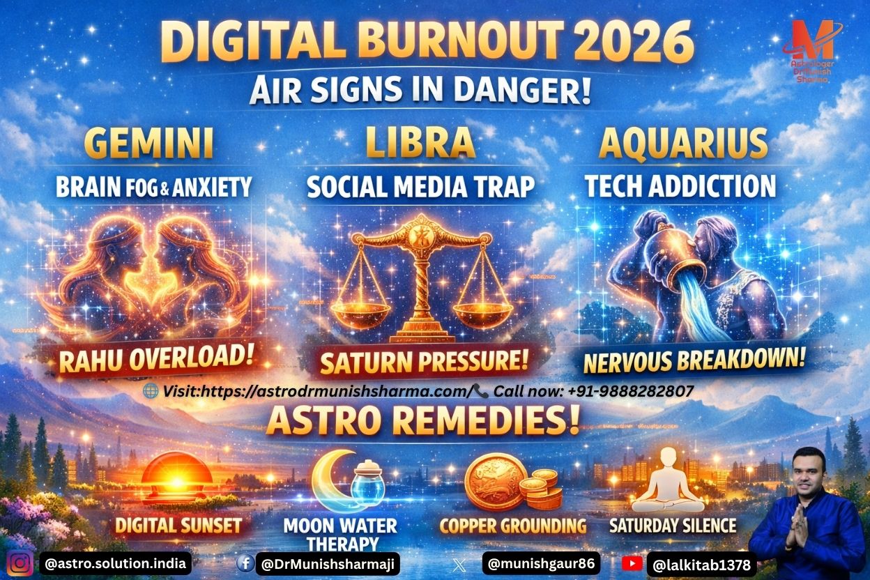 Gemini, Libra, and Aquarius nervous system burnout in 2026 due to Rahu-Saturn digital karma reset.