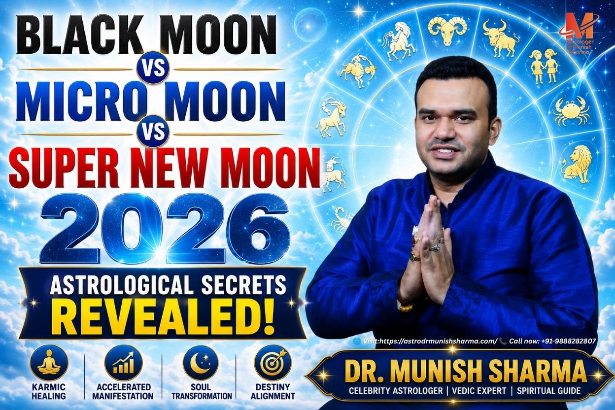 Black Moon 2026 astrology rare lunar event analysis with zodiac impact Micro Moon February 2026 introspection and subtle energy effects Super New Moon September 2026 powerful reset for zodiac signs Astrology Ghaziabad consultant Rahu Transit and lunar remedies