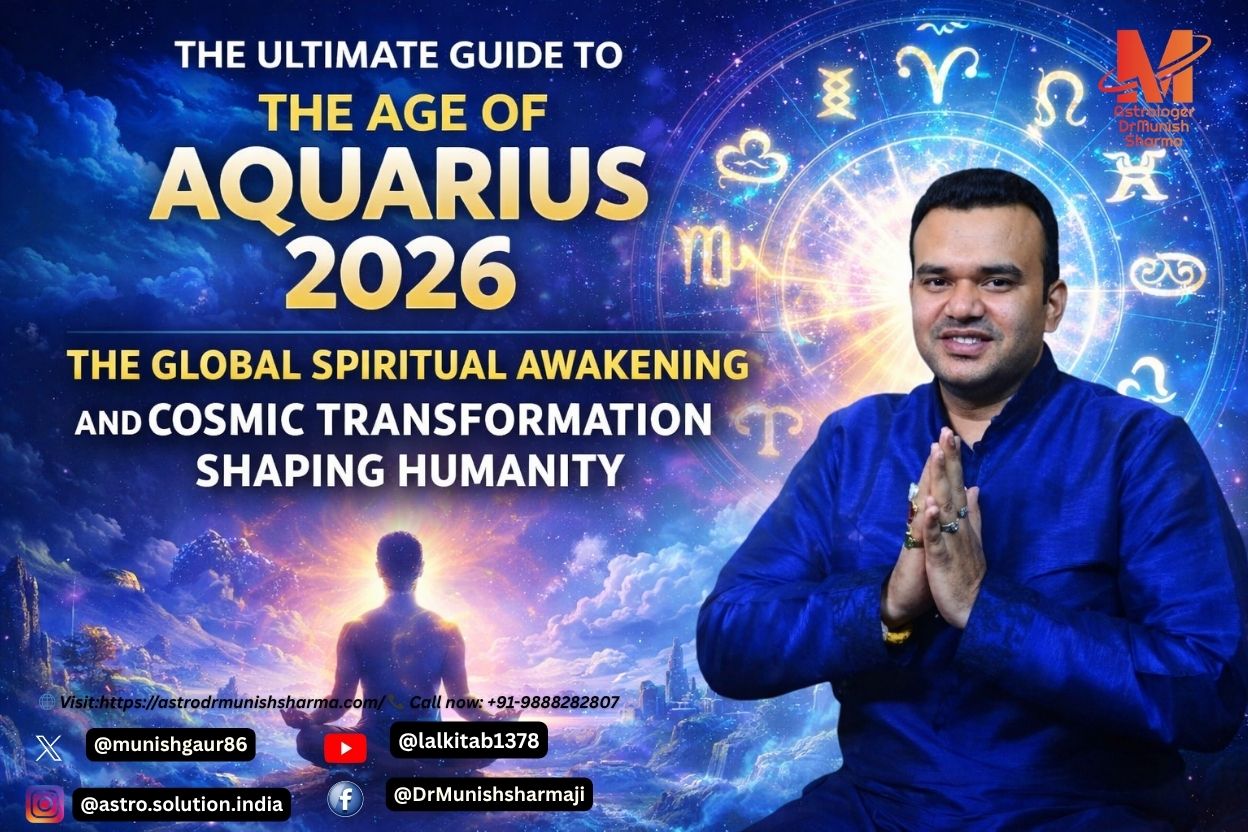 Age of Aquarius 2026 cosmic awakening landscape with Indian zodiac signs, sky‑blue aura, and bold Hinglish text overlay. Spiritual awakening astrology cinematic 7D background showing meditation, soul purpose, and cosmic transformation. Aquarian paradigm shift futuristic landscape with professional sleeping theme, zodiac motifs, and higher consciousness keywords.