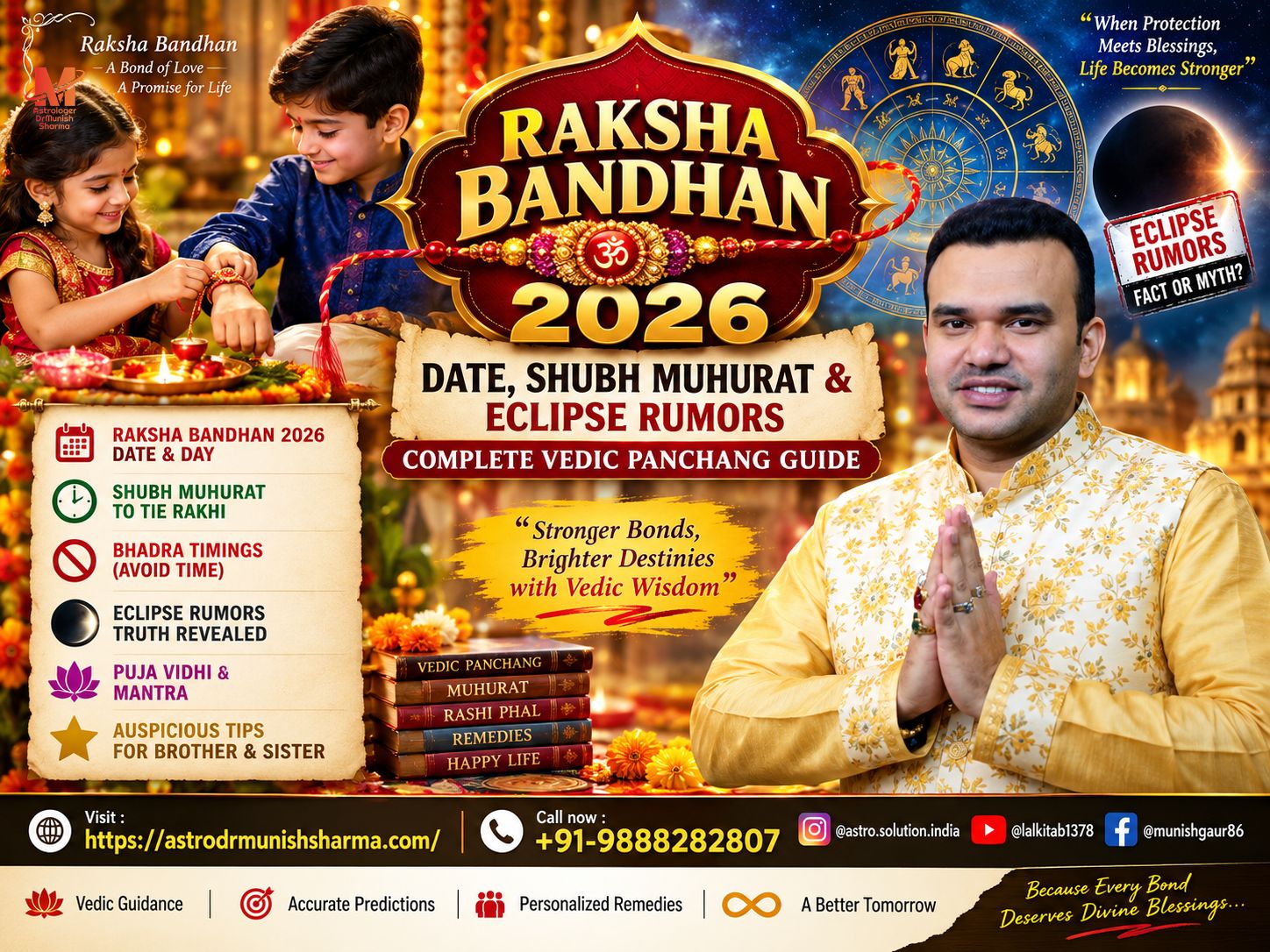 "Raksha Bandhan 2026 Shubh Muhurat Delhi NCR Panchang Astrology", "Raksha Bandhan 2026 Bhadra Kaal Timings Mumbai Festival Puja Vidhi", "Raksha Bandhan 2026 Lunar Eclipse Rumors Jaipur Panchang Guide", "Raksha Bandhan 2026 Puja Vidhi Step by Step Chandigarh Astrology Rituals", "Raksha Bandhan 2026 Aparahna Muhurat Ghaziabad Noida Panchang", "Raksha Bandhan 2026 Shravan Purnima Date Toronto London USA UK Canada", "Raksha Bandhan 2026 Zodiac Predictions Taurus Leo Libra Sagittarius Pisces"