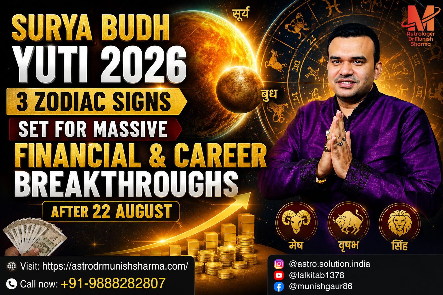 Surya Budh Yuti 2026 Sun Mercury Conjunction for Leo Virgo Gemini Career & Finance Growth