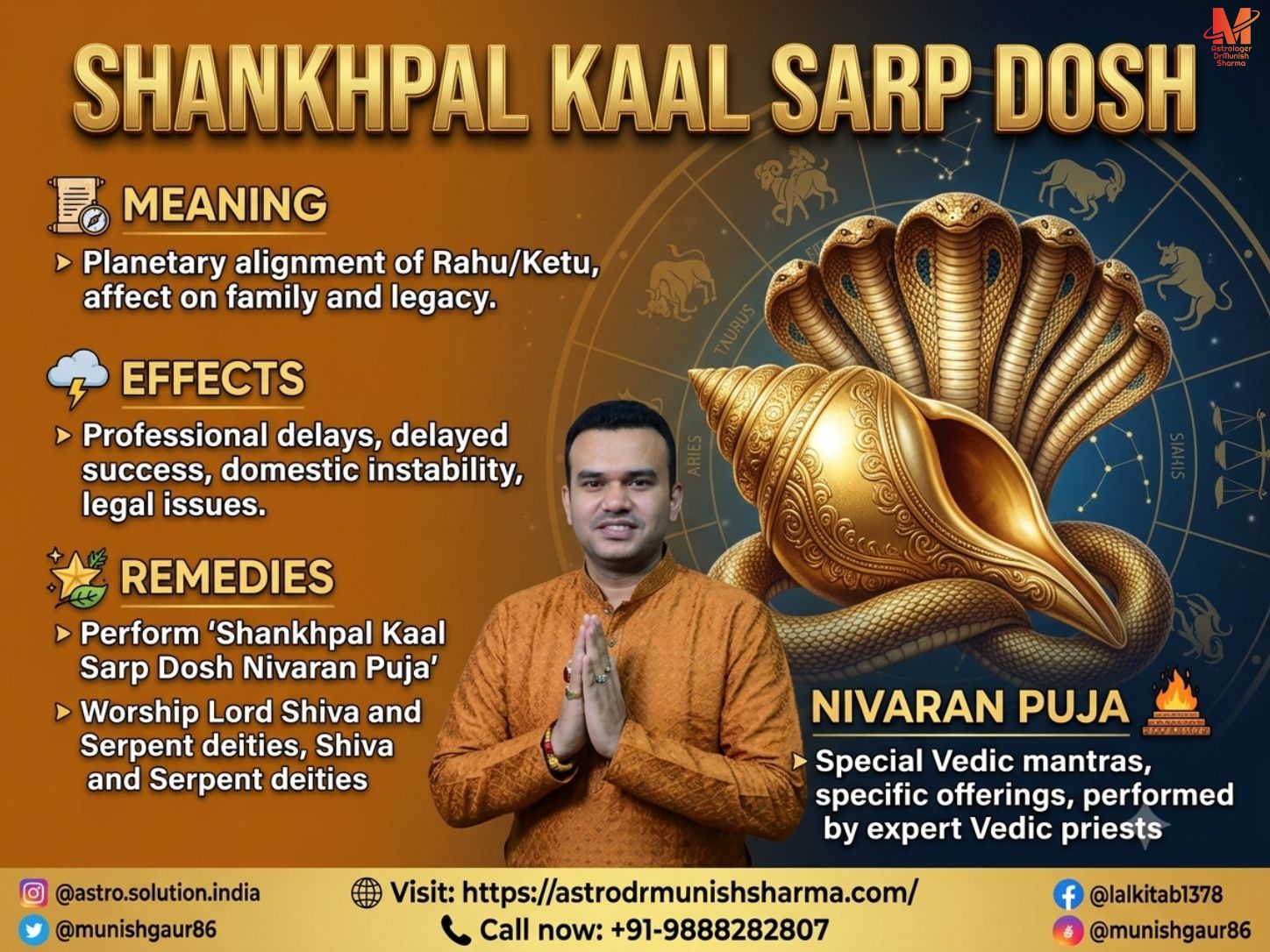 Shankhpal Kaal Sarp Dosh remedies and nivaran puja by astrologer astrodrmunishsharma in Delhi NCR, Greater Noida, Mumbai, Bangalore, USA, UK