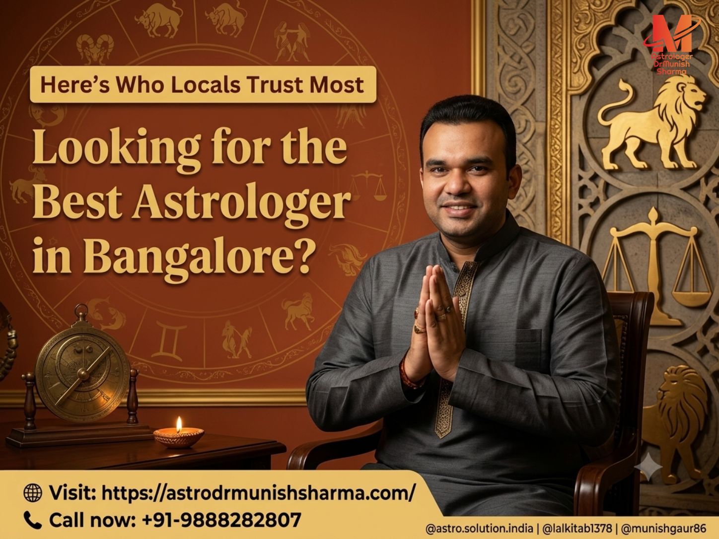 Best Astrologer in Bangalore providing Vedic astrology consultation, Kundli matching, career guidance, marriage predictions, horoscope analysis, and Vastu consultation for individuals and families.